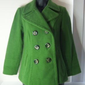 Style and Co Double Breasted Green Wool Pea Coat